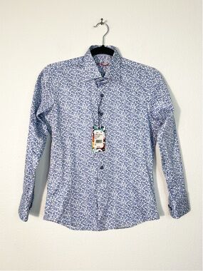 NWT Robert Graham Boys Long Sleeve Print Button Down Shirt Size Medium 10-12